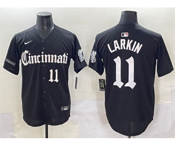 Men's Cincinnati Reds #11 Barry Larkin Black 'Gothic Queen City Edition' Vapor Premier Limited Stitched Baseball Jersey