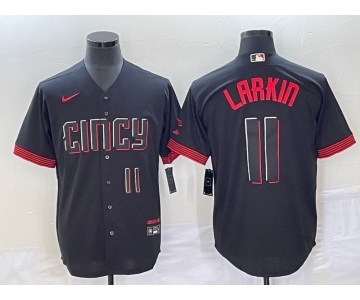 Men's Cincinnati Reds #11 Barry Larkin Number Black 2023 City Connect Cool Base Stitched Jersey1