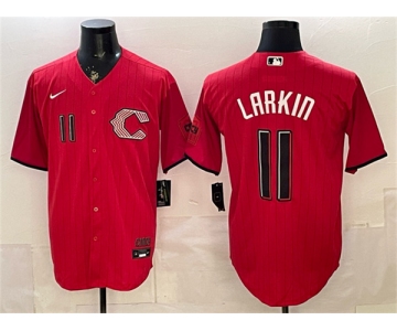 Men's Cincinnati Reds #11 Barry Larkin Red 2026 City Connect Stadium Stitched Baseball Jersey