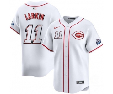 Men's Cincinnati Reds #11 Barry Larkin White 2025 Speedway Classic Home Limited Stitched Baseball Jersey