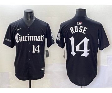 Men's Cincinnati Reds #14 Pete Rose Black 'Gothic Queen City Edition' Vapor Premier Limited Stitched Baseball Jersey