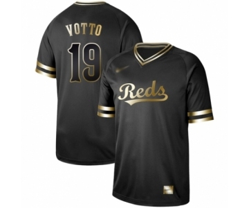 Men's Cincinnati Reds #19 Joey Votto Authentic Black Gold Fashion Baseball Jersey