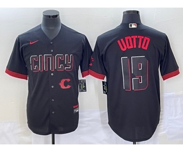 Men's Cincinnati Reds #19 Joey Votto Black 2023 City Connect Cool Base Stitched Jersey1