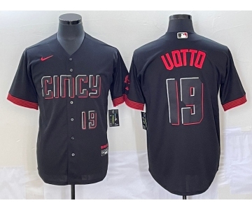 Men's Cincinnati Reds #19 Joey Votto Number Black 2023 City Connect Cool Base Stitched Jersey2