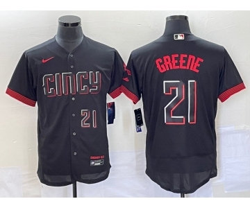 Men's Cincinnati Reds #21 Hunter Greene Number Black 2023 City Connect Flex Base Stitched Jersey 2