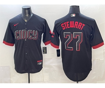 Men's Cincinnati Reds #27 Sal Stewart Black City Connect Cool Base Stitched Baseball Jersey