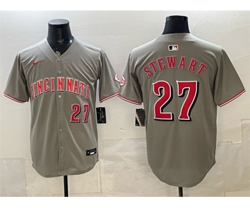 Men's Cincinnati Reds #27 Sal Stewart Grey Road Limited Stitched Baseball Jersey