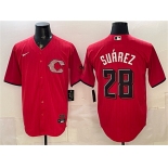 Men's Cincinnati Reds #28 Eugenio Suárez Red 2026 City Connect Stadium Stitched Baseball Jersey Men's Cincinnati Reds #28 Eugenio Suárez Red 2026 City Connect Stadium Stitched Baseball Jersey