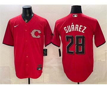 Men's Cincinnati Reds #28 Eugenio Suárez Red 2026 City Connect Stadium Stitched Baseball Jersey