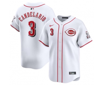 Men's Cincinnati Reds #3 Jeimer Candelario White Home Limited Stitched Baseball Jersey