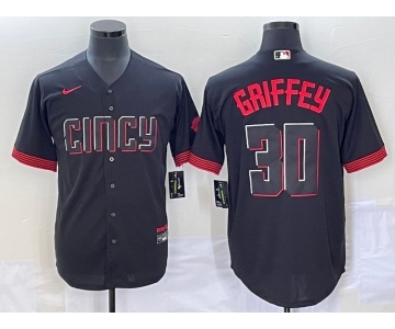 Men's Cincinnati Reds #30 Ken Griffey Jr Black 2023 City Connect Cool Base Stitched Jersey1