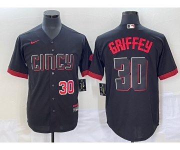 Men's Cincinnati Reds #30 Ken Griffey Jr Number Black 2023 City Connect Cool Base Stitched Jersey1
