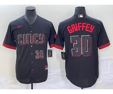 Men's Cincinnati Reds #30 Ken Griffey Jr Number Black 2023 City Connect Cool Base Stitched Jersey2