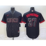 Men's Cincinnati Reds #37 Tyler Stephenson Black 2023 City Connect Cool Base Stitched Jersey