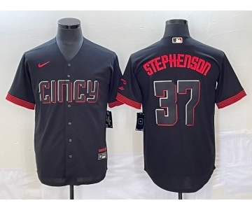 Men's Cincinnati Reds #37 Tyler Stephenson Black 2023 City Connect Cool Base Stitched Jersey