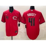 Men's Cincinnati Reds #41 Andrew Abbott Red 2026 City Connect Stadium Stitched Baseball Jersey Men's Cincinnati Reds #41 Andrew Abbott Red 2026 City Connect Stadium Stitched Baseball Jersey