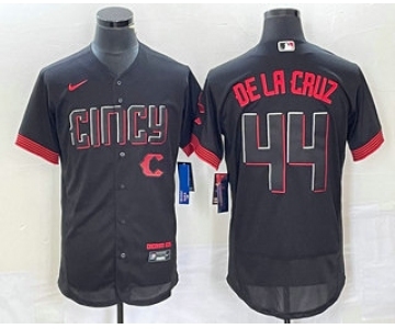 Men's Cincinnati Reds #44 Elly De La Cruz Black 2023 City Connect Flex Base Stitched Baseball Jersey1