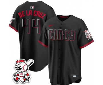 Men's Cincinnati Reds #44 Elly De La Cruz Black City Connect With Patch Limited Stitched Baseball Jersey