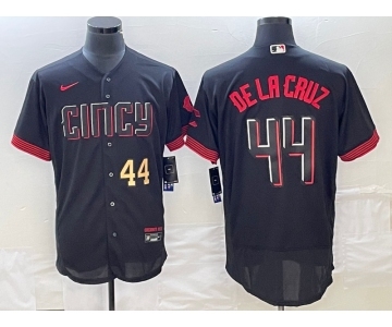 Men's Cincinnati Reds #44 Elly De La Cruz Number Black 2023 City Connect Cool Base Stitched Jersey