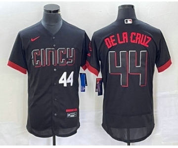 Men's Cincinnati Reds #44 Elly De La Cruz Number Black 2023 City Connect Flex Base Stitched Baseball Jersey