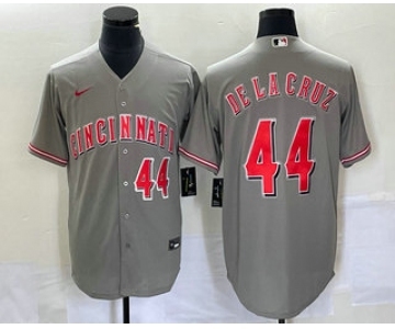 Men's Cincinnati Reds #44 Elly De La Cruz Number Grey Cool Base Stitched Baseball Jersey