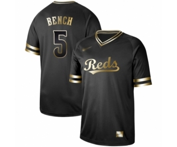 Men's Cincinnati Reds #5 Johnny Bench Authentic Black Gold Fashion Baseball Jersey