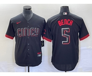 Men's Cincinnati Reds #5 Johnny Bench Black 2023 City Connect Cool Base Stitched Baseball Jersey