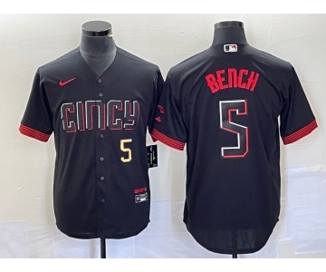 Men's Cincinnati Reds #5 Johnny Bench Number Black 2023 City Connect Cool Base Stitched Baseball Jersey