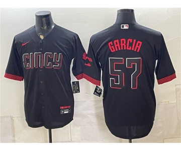 Men's Cincinnati Reds #57 Julian Garcia Black City Connect Cool Base Stitched Baseball Jersey