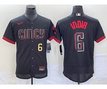 Men's Cincinnati Reds #6 Jonathan India Number Black 2023 City Connect Flex Base Stitched Jersey