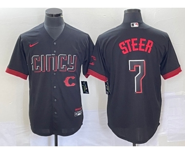 Men's Cincinnati Reds #7 Spencer Steer Black 2023 City Connect Cool Base Stitched Baseball Jersey