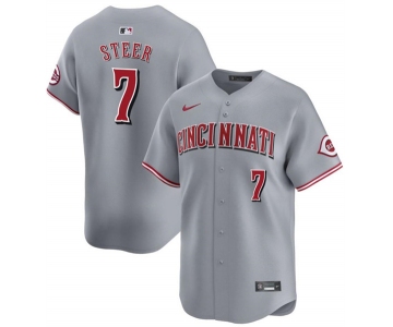 Men's Cincinnati Reds #7 Spencer Steer Gray Away Limited Stitched Baseball Jersey