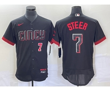 Men's Cincinnati Reds #7 Spencer Steer Number Black 2023 City Connect Flex Base Stitched Jersey1
