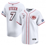 Men's Cincinnati Reds #7 Spencer Steer White 2025 Speedway Classic Home Limited Stitched Baseball Jersey