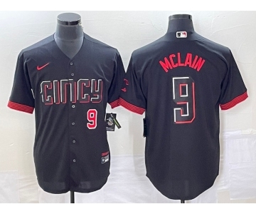 Men's Cincinnati Reds #9 Matt McLain Number Black 2023 City Connect Cool Base Stitched Jersey 1