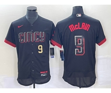 Men's Cincinnati Reds #9 Matt McLain Number Black 2023 City Connect Flex Base Stitched Jersey1