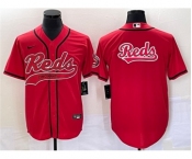 Men's Cincinnati Reds Red Team Big Logo With Patch Cool Base Stitched Baseball Jersey