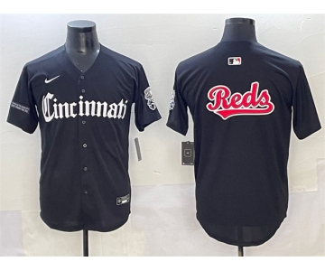 Men's Cincinnati Reds Team Big Logo Black 'Gothic Queen City Edition' Vapor Premier Limited Stitched Baseball Jersey