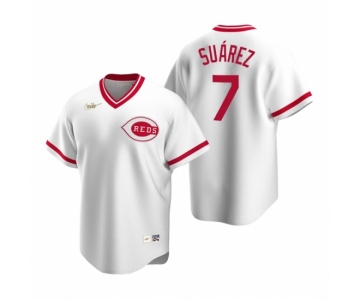 Men's Nike Cincinnati Reds #7 Eugenio Suarez White Cooperstown Collection Home Stitched Baseball Jersey