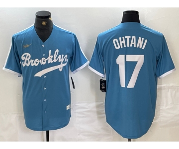 Men's Brooklyn Dodgers #17 Shohei Ohtani Light Blue Cooperstown Collection Cool Base Jersey