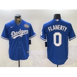 Men's Los Angeles Dodgers #0 Jack Flaherty Royal 2024 World Series Cool Base Stitched Baseball Jersey