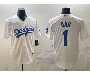 Men's Los Angeles Dodgers #1 Dad White Cool Base Stitched Baseball Jersey