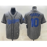 Men's Los Angeles Dodgers #10 Justin Turner Grey Gridiron Cool Base Stitched Baseball Jersey