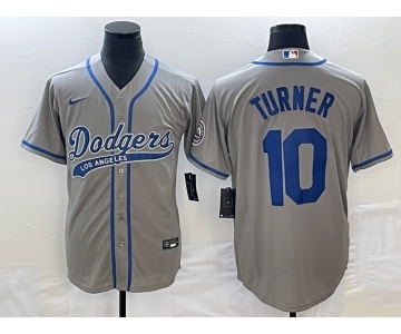 Men's Los Angeles Dodgers #10 Justin Turner Grey With Patch Cool Base Stitched Baseball Jersey1