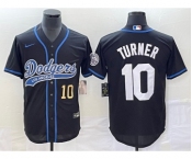 Men's Los Angeles Dodgers #10 Justin Turner Number Black With Patch Cool Base Stitched Baseball Jersey