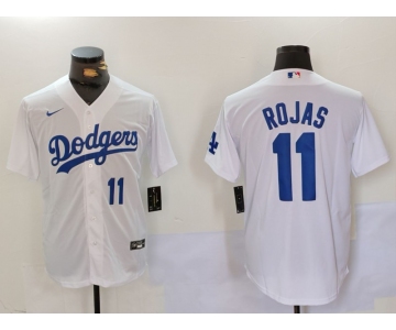 Men's Los Angeles Dodgers #11 Miguel Rojas Number White Cool Base Stitched Jerseys