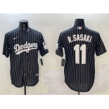 Men's Los Angeles Dodgers #11 Roki Sasaki Black Cool Base Stitched Baseball Jersey