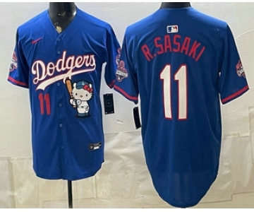 Men's Los Angeles Dodgers #11 Roki Sasaki Blue Hello Kitty 2025 World Series Champions Limited Jersey