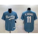 Men's Los Angeles Dodgers #11 Roki Sasaki Blue Throwback Stitched Baseball Jersey