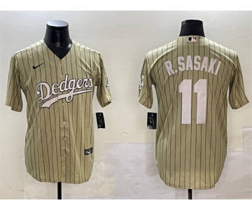 Men's Los Angeles Dodgers #11 Roki Sasaki Cream Cool Base Stitched Baseball Jersey